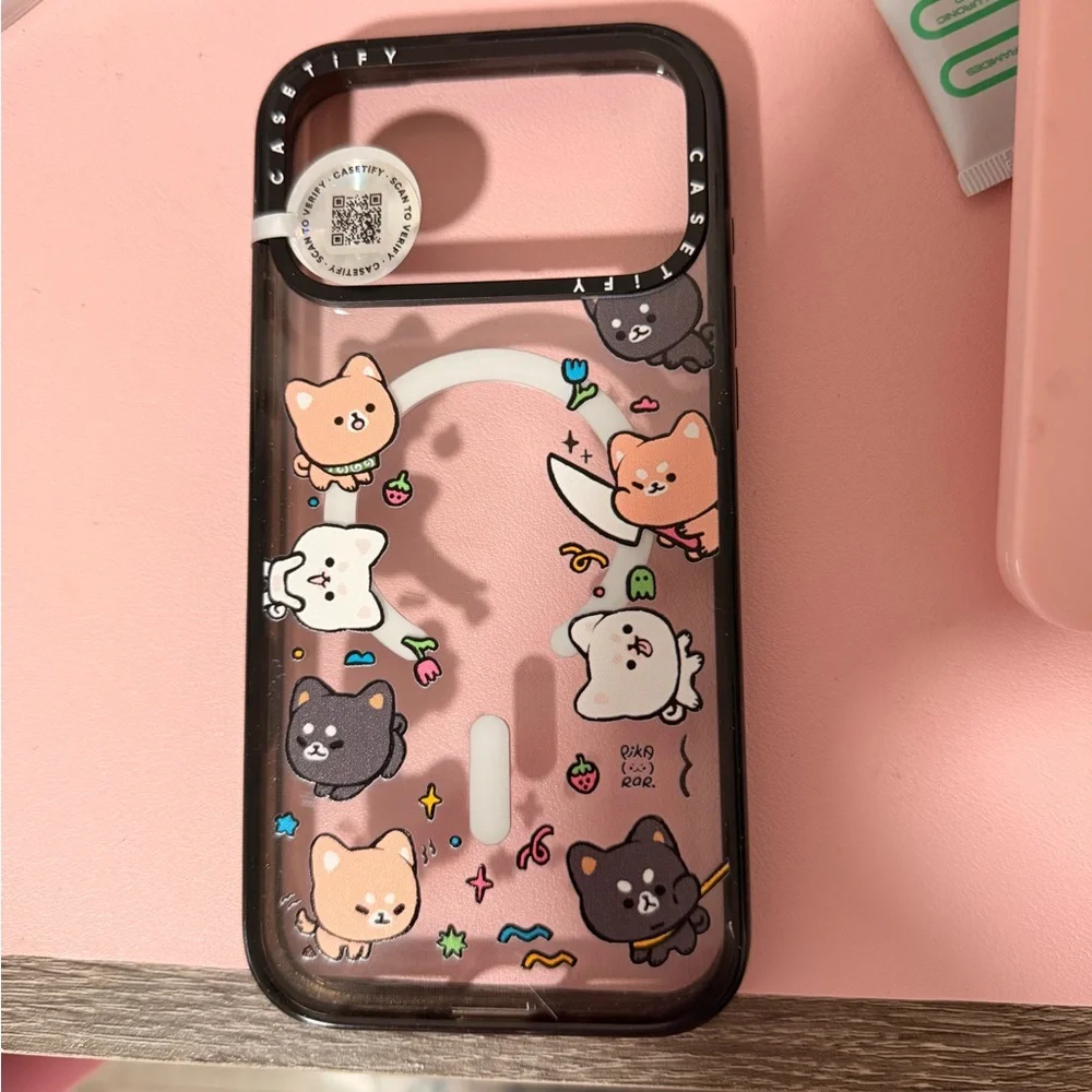 Casetify Clear Phone Case with Pastel Cartoon Dogs on Pink